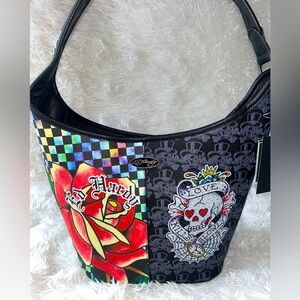 Ed Hardy “Love Kills Slowly” Multi-Print Shoulder Bag – NWT